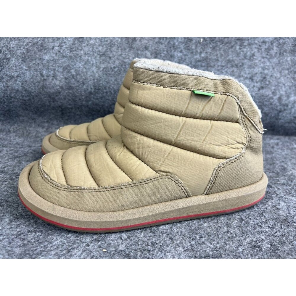 Sanuk Puff N Chill Ankle Boots Women’s 6 Beige Tan Slip On S/N 1101914